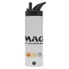 Metallic thermos bottle with straw & handle, stainless steel (Stainless steel 304), double-walled, 600ml.
