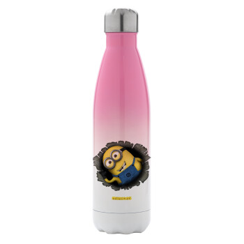 Minions hi, Μεταλλικό παγούρι θερμός Ροζ/Λευκό (Stainless steel), διπλού τοιχώματος, 500ml