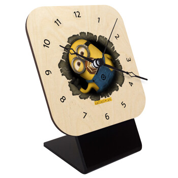 Minions hi, Quartz Table clock in natural wood (10cm)