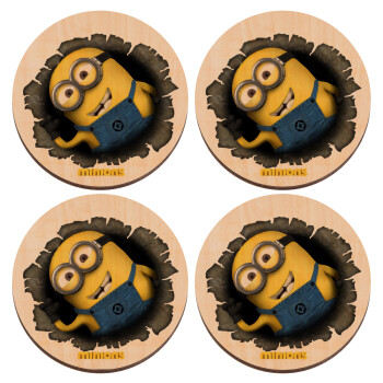 Minions hi, ΣΕΤ x4 Σουβέρ ξύλινα στρογγυλά plywood (9cm)