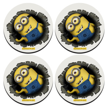Minions hi, ΣΕΤ 4 Σουβέρ ξύλινα στρογγυλά (9cm)