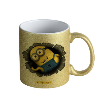 Minions hi, Κούπα Χρυσή Glitter που γυαλίζει, κεραμική, 330ml