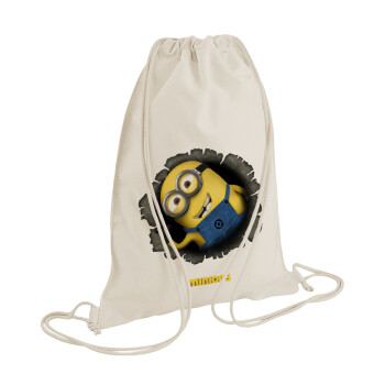 Minions hi, Backpack bag GYMBAG natural (28x40cm)