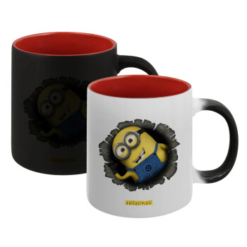 Minions hi, Κούπα Μαγική εσωτερικό κόκκινο, κεραμική, 330ml που αλλάζει χρώμα με το ζεστό ρόφημα