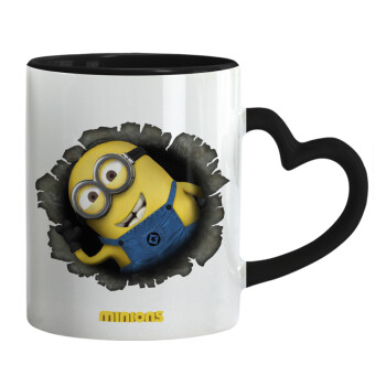 Minions hi, Mug heart black handle, ceramic, 330ml