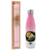 Easter Set, Metallic pink/white (Stainless steel) thermos, double-walled, 500ml & aromatic flat Easter candle (30cm) (PINK)