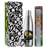 Easter Set, metallic stainless thermos flask (500ml) & scented flat Easter candle (30cm) (GRAY)
