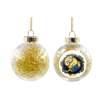 Minions hi, Χριστουγεννιάτικη μπάλα δένδρου διάφανη με χρυσό γέμισμα 8cm
