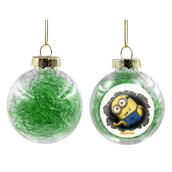 Minions hi, Χριστουγεννιάτικη μπάλα δένδρου διάφανη με πράσινο γέμισμα 8cm