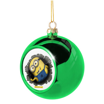 Minions hi, Χριστουγεννιάτικη μπάλα δένδρου Πράσινη 8cm
