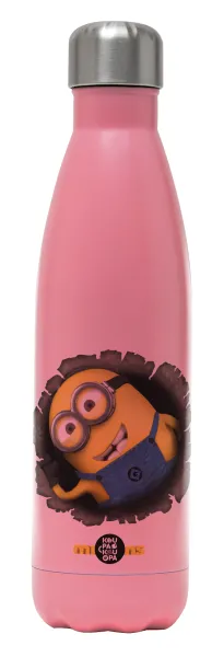 Minions hi — Μεταλλικό παγούρι θερμός Ροζ Ματ (Stainless steel), διπλού τοιχώματος, 500ml