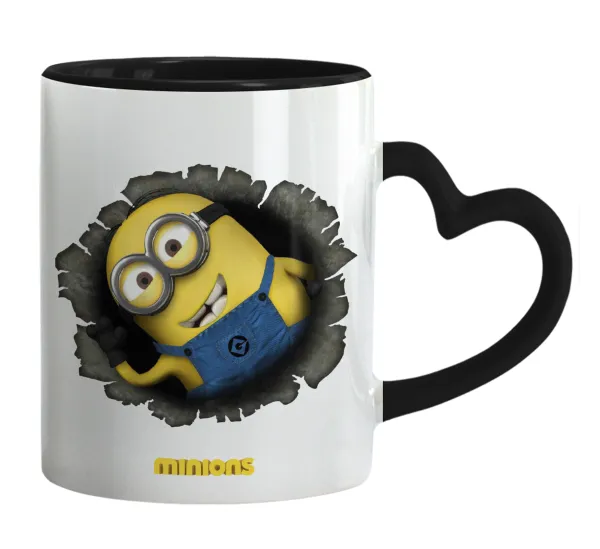 Minions hi — Mug heart black handle, ceramic, 330ml