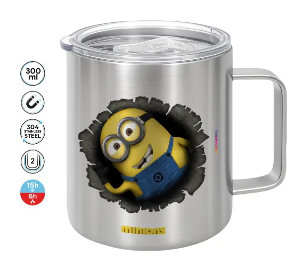 Minions hi — Double-walled stainless steel mug 300ml with temperature-retaining lid