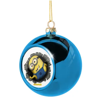 Minions hi, Blue Christmas tree ball ornament 8cm
