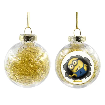 Minions hi, Transparent Christmas tree ball ornament with gold filling 8cm