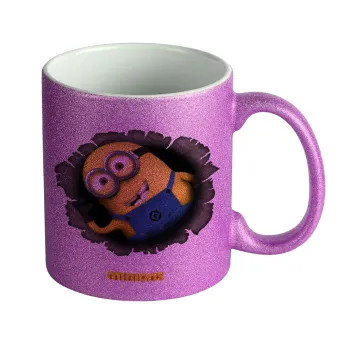 Minions hi, Κούπα Μωβ Glitter που γυαλίζει, κεραμική, 330ml