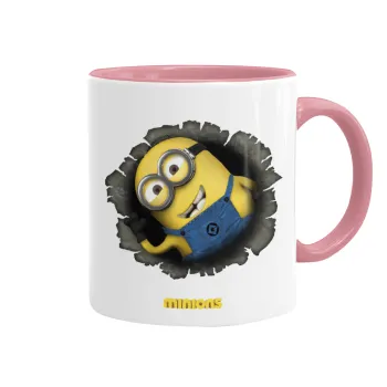 Minions hi, Κούπα χρωματιστή ροζ, κεραμική, 330ml