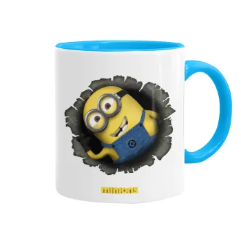 Minions hi, Κούπα χρωματιστή γαλάζια, κεραμική, 330ml