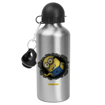 Minions hi, Μεταλλικό παγούρι νερού, Ασημένιο, αλουμινίου 500ml