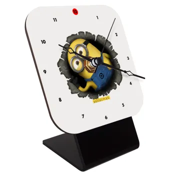 Minions hi, Επιτραπέζιο ρολόι ξύλινο με δείκτες (10cm)