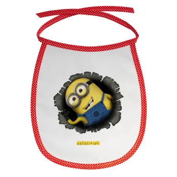 Minions hi, Σαλιάρα μωρού αλέκιαστη με κορδόνι Κόκκινη
