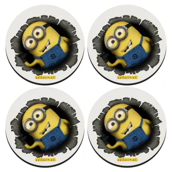 Minions hi, ΣΕΤ 4 Σουβέρ ξύλινα στρογγυλά (9cm)