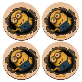 Minions hi, ΣΕΤ x4 Σουβέρ ξύλινα στρογγυλά plywood (9cm)