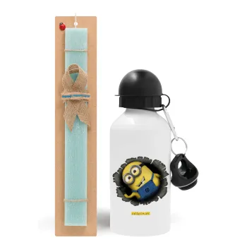 Minions hi, Easter Set, metallic aluminum water bottle (500ml) & scented flat candle (30cm) (TURQUOISE)