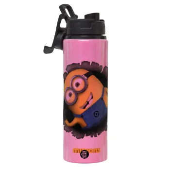 Minions hi, Μεταλλικό παγούρι νερού με καπάκι ασφαλείας, αλουμινίου 850ml