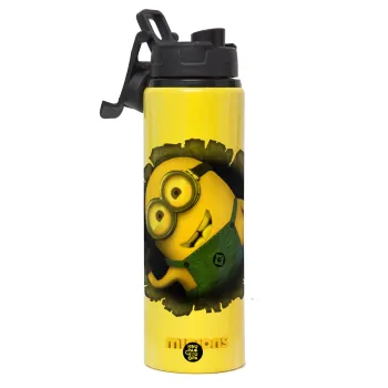 Minions hi, Μεταλλικό παγούρι νερού με καπάκι ασφαλείας, αλουμινίου 850ml
