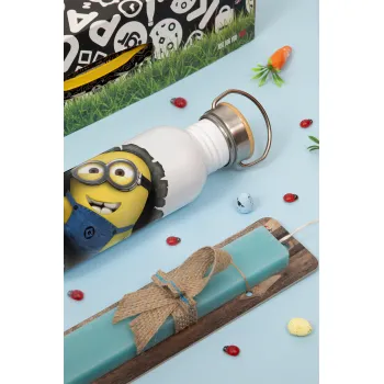 Minions hi, Πασχαλινή Λαμπάδα με παγούρι μεταλλικό (620ml, stainless steel) & κερί αρωματικό πλακέ (30cm) (ΤΙΡΚΟΥΑΖ)