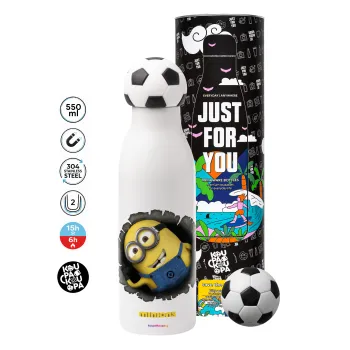 Minions hi, Μπάλα ποδοσφαίρου μεταλλικό παγούρι θερμός, διπλού τοιχώματος, 550ml