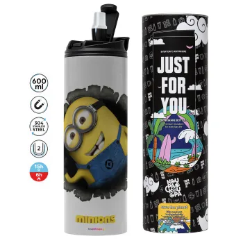 Minions hi, Tumbler ποτήρι θερμό ΓΚΡΙ από ανοξείδωτο ατσάλι 600ml