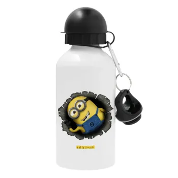 Minions hi, Μεταλλικό παγούρι νερού, Λευκό, αλουμινίου 500ml