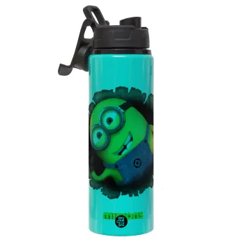 Minions hi, Μεταλλικό παγούρι νερού με καπάκι ασφαλείας, αλουμινίου 850ml
