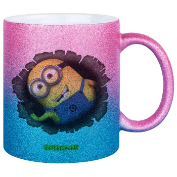 Minions hi, Κούπα Χρυσή/Μπλε Glitter, κεραμική, 330ml