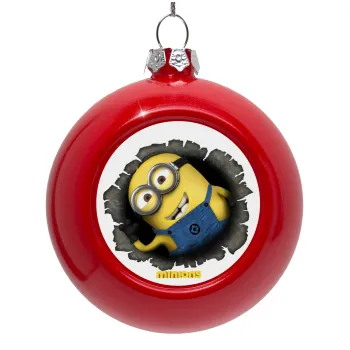 Minions hi, Στολίδι Χριστουγεννιάτικη μπάλα δένδρου Κόκκινη 8cm