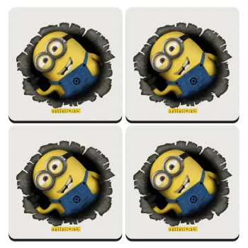 Minions hi, ΣΕΤ 4 Σουβέρ ξύλινα τετράγωνα (9cm)