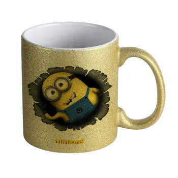 Minions hi, Κούπα Χρυσή Glitter που γυαλίζει, κεραμική, 330ml