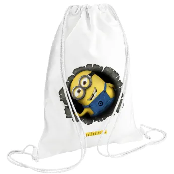 Minions hi, Backpack pouch GYMBAG white (28x40cm)