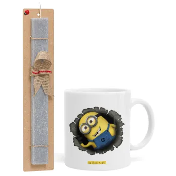 Minions hi, Πασχαλινή Λαμπάδα με Κούπα κεραμική (330ml) & κερί αρωματικό πλακέ (30cm) (ΓΚΡΙ)