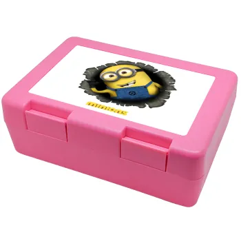 Minions hi, Παιδικό δοχείο κολατσιού ΡΟΖ 185x128x65mm (BPA free πλαστικό)