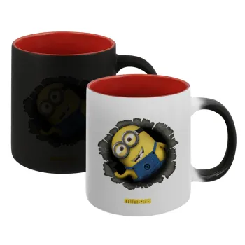 Minions hi, Κούπα Μαγική εσωτερικό κόκκινο, κεραμική, 330ml που αλλάζει χρώμα με το ζεστό ρόφημα