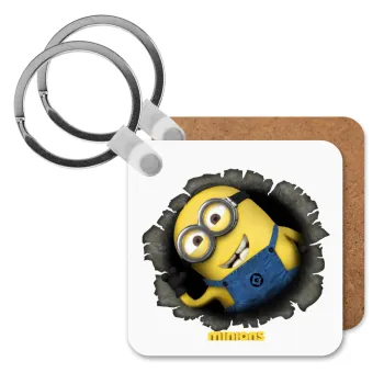 Minions hi, Μπρελόκ Ξύλινο τετράγωνο MDF