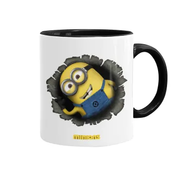 Minions hi, Κούπα χρωματιστή μαύρη, κεραμική, 330ml