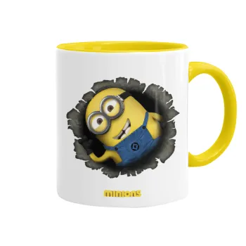 Minions hi, Κούπα χρωματιστή κίτρινη, κεραμική, 330ml