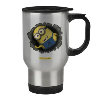 Minions hi, Κούπα ταξιδιού ανοξείδωτη με καπάκι, διπλού τοιχώματος (θερμό) 450ml