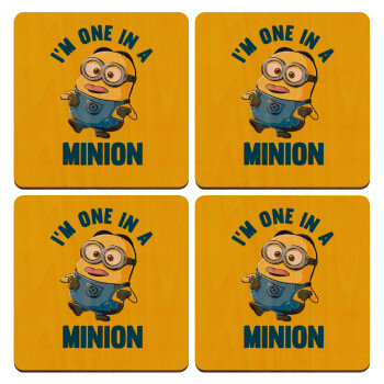 I'm one in a minion, ΣΕΤ x4 Σουβέρ ξύλινα τετράγωνα plywood (9cm)