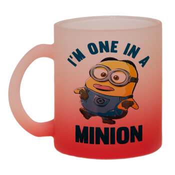 I'm one in a minion, Κούπα γυάλινη δίχρωμη με βάση το κόκκινο ματ, 330ml