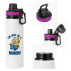 Metallic water bottle with safety lid, 850ml aluminum